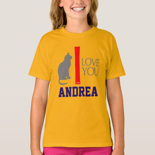 Cat + I Love You ''YOUR NAME'' Custom by VIMAGO T-Shirt (Front)