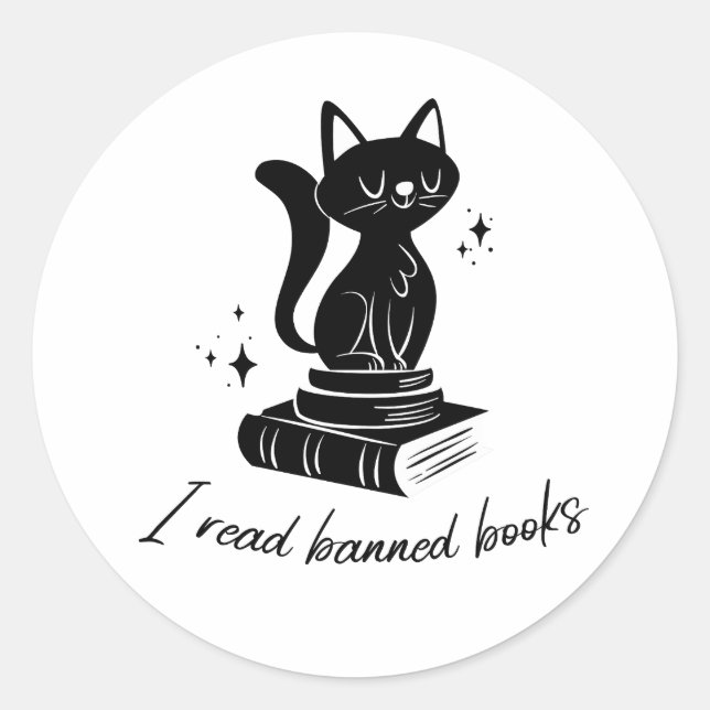 CAT I READ BANNED BOOKS CLASSIC ROUND STICKER (Front)