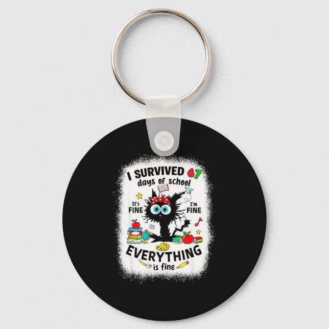 Cat I Survived 67 Days Of School Teachers Students Keychain (Front)