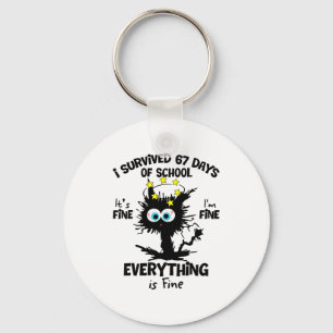 Cat I Survived 67 Days Of School Teachers Students Keychain