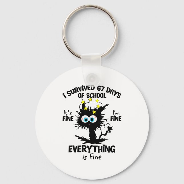 Cat I Survived 67 Days Of School Teachers Students Keychain (Front)