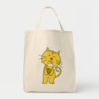 Cat Ice Cream Cone Grocery Tote Bag