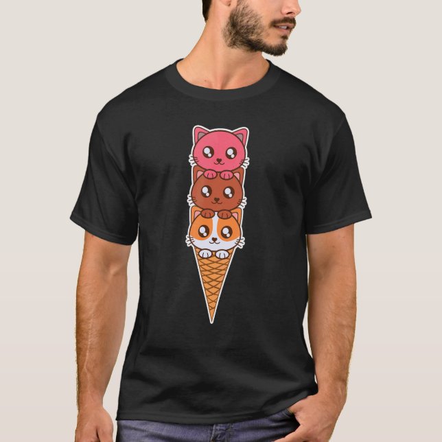 Cat Ice Cream Cone , Kitty Meow Tee Cute Kitty (Front)