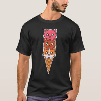 Cat Ice Cream Cone T-shirt, Kitty Meow Tee Cute Ki