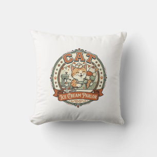 Cat Ice Cream Parlor Cat Ice Cream Parlor Cat Vint Throw Pillow