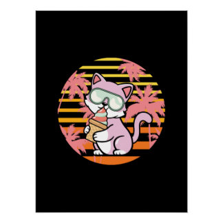 Cat Ice Cream Retro 90s Poster