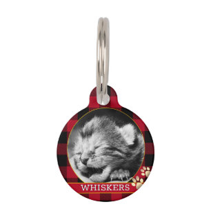 Cat Id, Pawprint, Buffalo Plaid, baby Kitten Photo Pet ID Tag