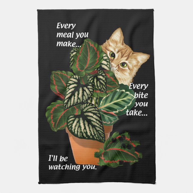 Cat I'll Be Watching You Song Parody Potted Plants Kitchen Towel (Vertical)