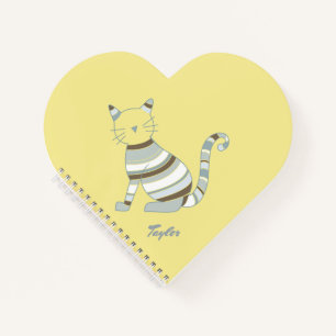 Cat Illustration Blue and Brown Stripes Notebook