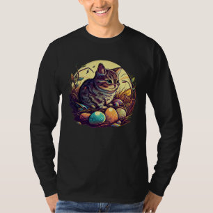 Cat Illustration Easter Graphic with Eggs for Cat T-Shirt