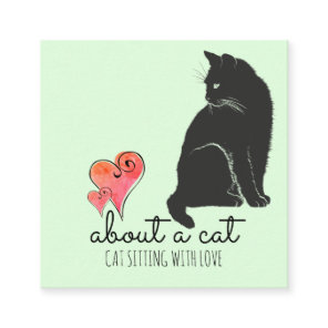 Cat Illustration & Hearts Cat Sitter Square Business Card