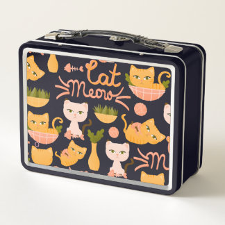 Cat Illustration Metal Lunch Box