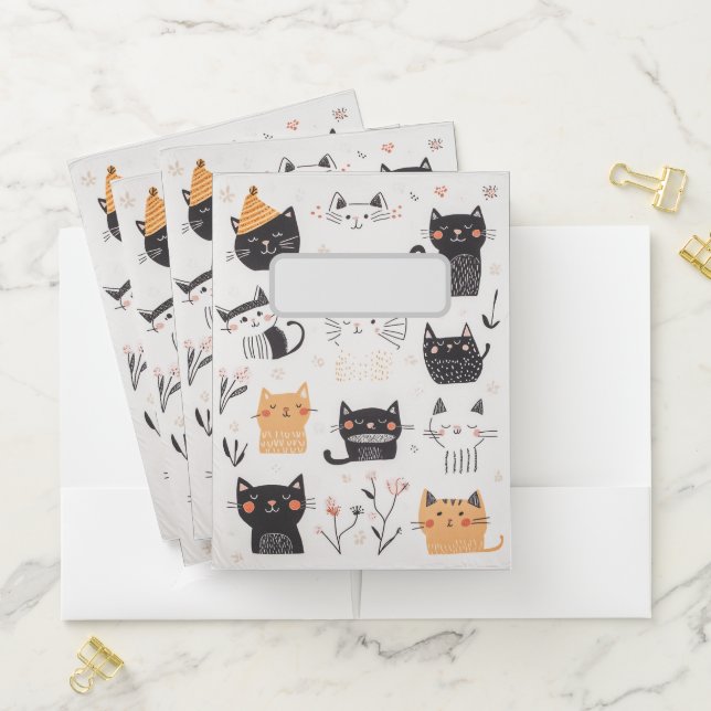 Cat illustration pocket folder with various poses (In Situ)