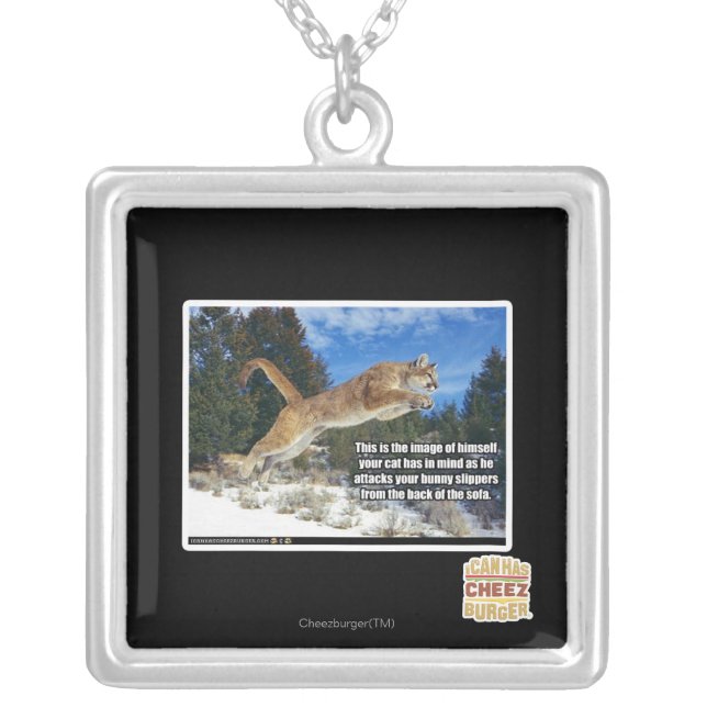 Cat image silver plated necklace (Front)
