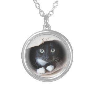 black and white cat necklace