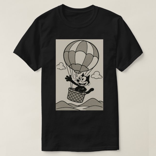 Cat In A Balloon Basket T-Shirt (Design Front)