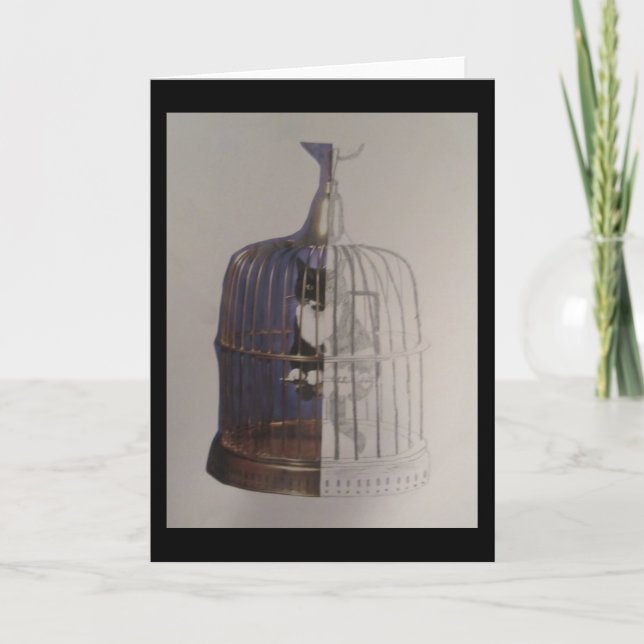 Cat in a Bird Cage Greeting Card (Front)