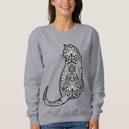 Cat in a Black and White Art Nouveau Pattern  Sweatshirt