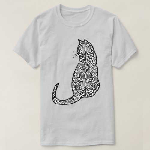 Cat in a Black and White Art Nouveau Pattern T_Shirt