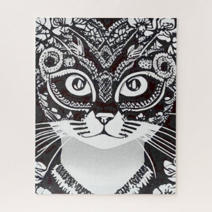 Cat in a Black and White Mardi Gras Mask Jigsaw Puzzle