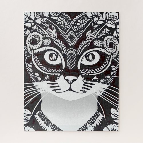 Cat in a Black and White Mardi Gras Mask Jigsaw Puzzle