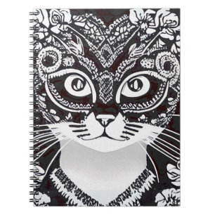 Cat in a Black and White Mardi Gras Mask Notebook