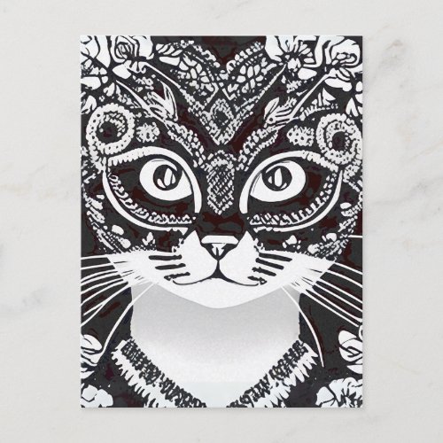 Cat in a Black and White Mardi Gras Mask Postcard