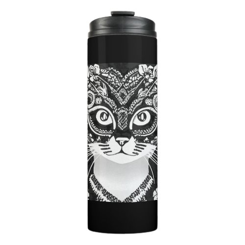 Cat in a Black and White Mardi Gras Mask Thermal Tumbler