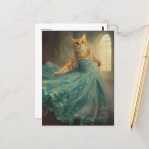 Cat in a Blue Dress and Dancing Postcard