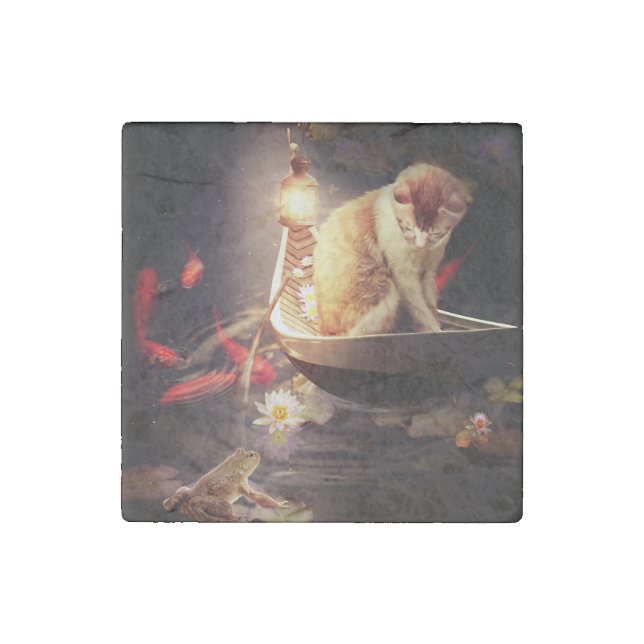 Cat in a Boat Stone Magnet (Front)