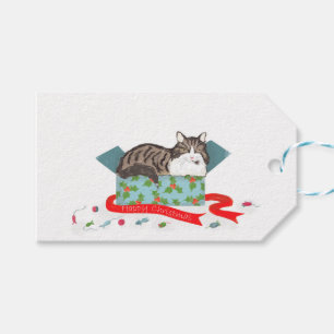 Cat in a box Christmas gift tag