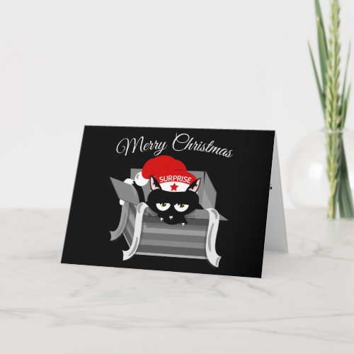 Cat in a box funny Christmas Holiday Card