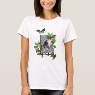 Cat in a Chair Frog Butterfly Collage T-Shirt