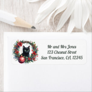 Cat in a Christmas Floral Wreath 4- Return address Label