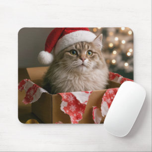Cat In a Christmas Gift Box Mouse Pad