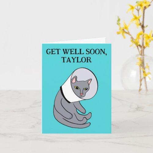 Cat in a Cone Collar Personalized Get Well Card