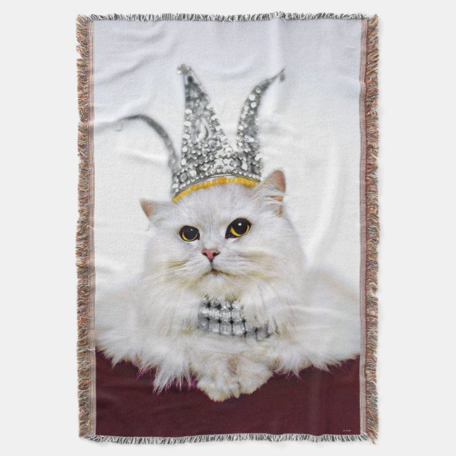 Cat in a Crown Throw Blanket (Front Vertical)