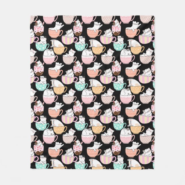 Cat in a cup pattern design 01 w fleece blanket (Front)