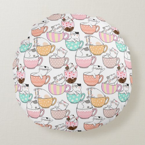 Cat in a cup pattern design 01 w round pillow