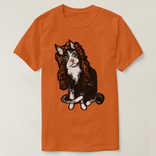 Cat in a curly brown wig T-Shirt (Design Front)