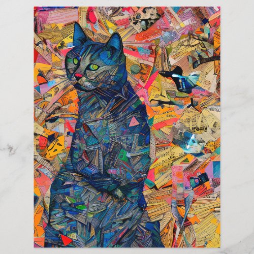 Cat In A Faux Collage Decoupage Paper Sheet