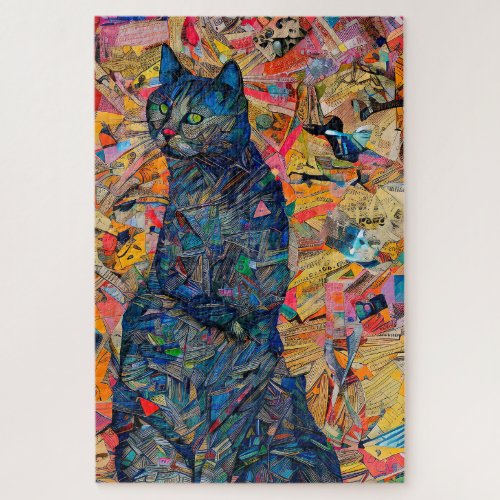 Cat In A Faux Collage Decoupage Style Puzzle
