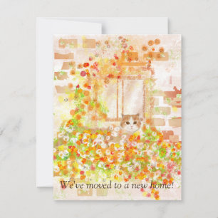 Cat in a Flower Box New Address Announcement Card