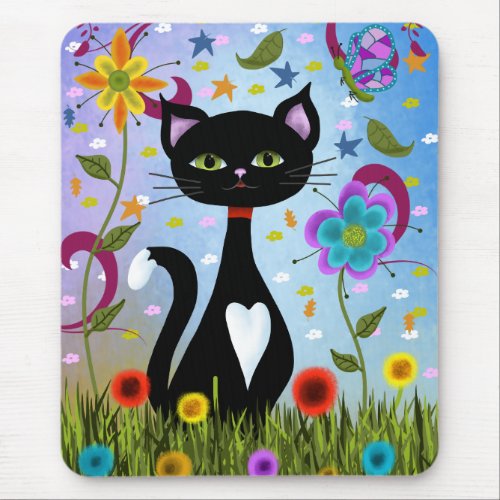 Cat In A Garden Abstract Art Mouse Pad