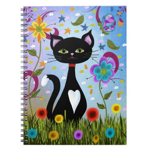Cat In A Garden Abstract Art Notebook
