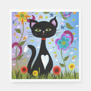 Cat In A Garden Abstract Art Paper Napkins