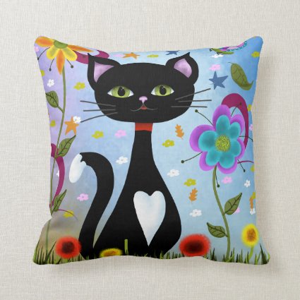 Cat In A Garden Abstract Art Throw Pillow