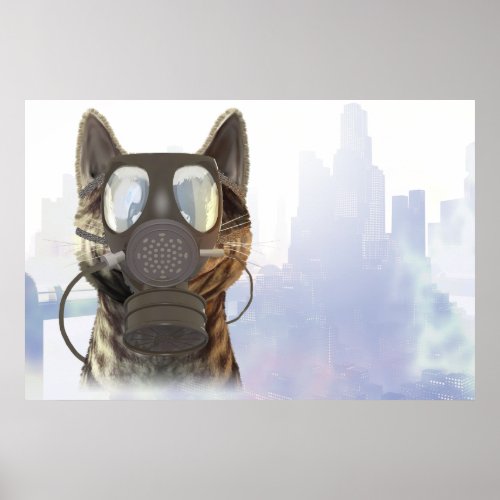 Cat in a gas mask ecology poster