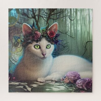 Cat in a Magical Forest AI Generated Art