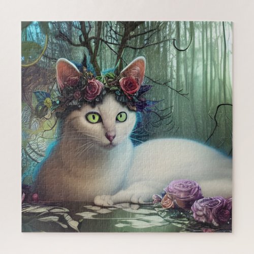 Cat in a Magical Forest AI Generated Art Jigsaw Puzzle